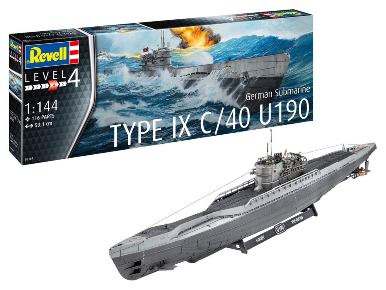 1:144 Revell 05167 Duitse Submarine Type IX C/40 (U190) - Duikboot Plastic Modelbouwpakket