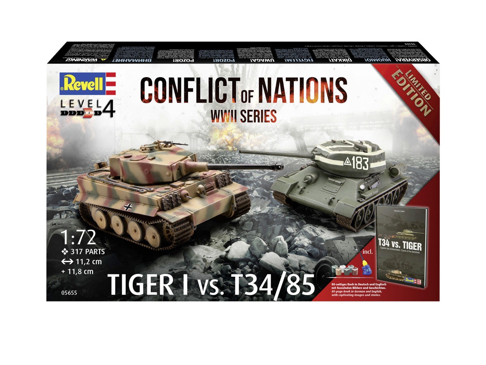 1:72 Revell 05655 Conflict of Nations WWII - Tiger I vs. T34/85 - Geschenkset met Boek Plastic Modelbouwpakket