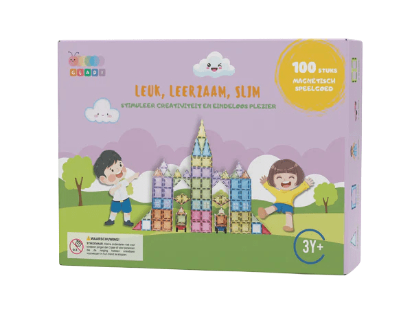Gladi Magnetisch Speelgoed - Pastel - Magnetic Tiles - 100 stuks