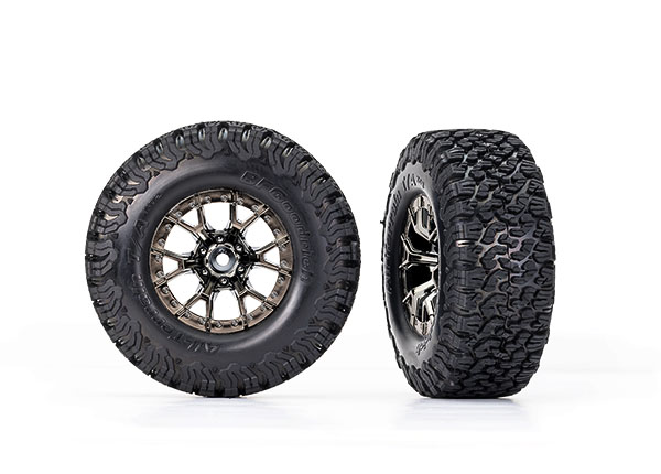 Traxxas - Tires & wheels, assembled, glued (Ford Raptor R black chrome wheels, BFGoodrich All-Terrain T/A KO2 tires, foam inserts) (2) (2WD front) ... afbeelding