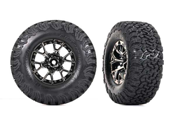 Traxxas - Tires & wheels, assembled, glued (Ford Raptor R black chrome wheels, BFGoodrich All-Terrain T/A KO2 tires, foam inserts) (2) (4WD front/... afbeelding