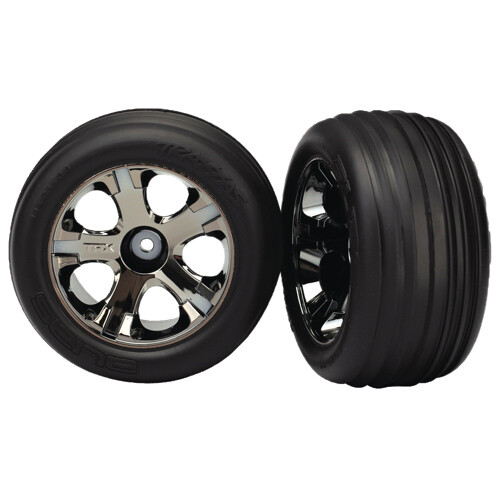 Tires & wheels, assembled, glued (2.8")(all-star black chrome wheels, ribbed tires, foam inserts) (electric front) (2)