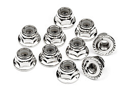 HPI - Serrated flange lock nut m4 (silver/10pcs) afbeelding