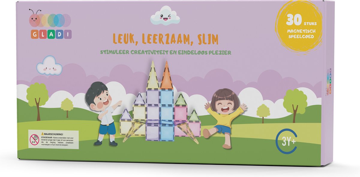 Gladi Magnetisch Speelgoed - Pastel - Magnetic Tiles - 30 stuks afbeelding