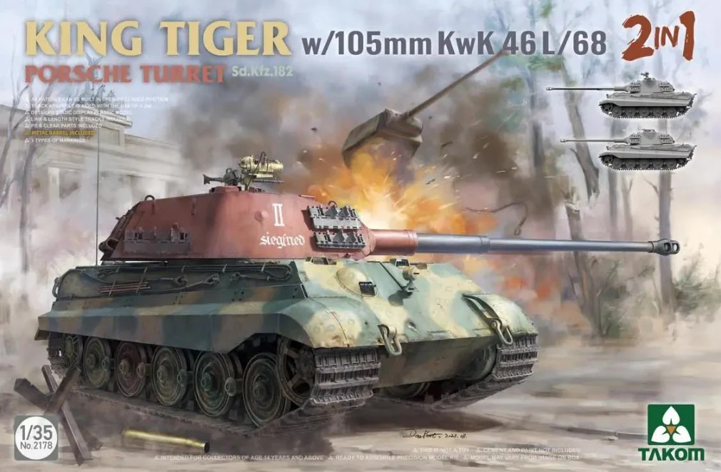 1:35 Takom 2178 Sd.Kfz.182 King Tiger Porsche turret w/105m KwK 46 L/68 - 2 in 1 Plastic Modelbouwpakket