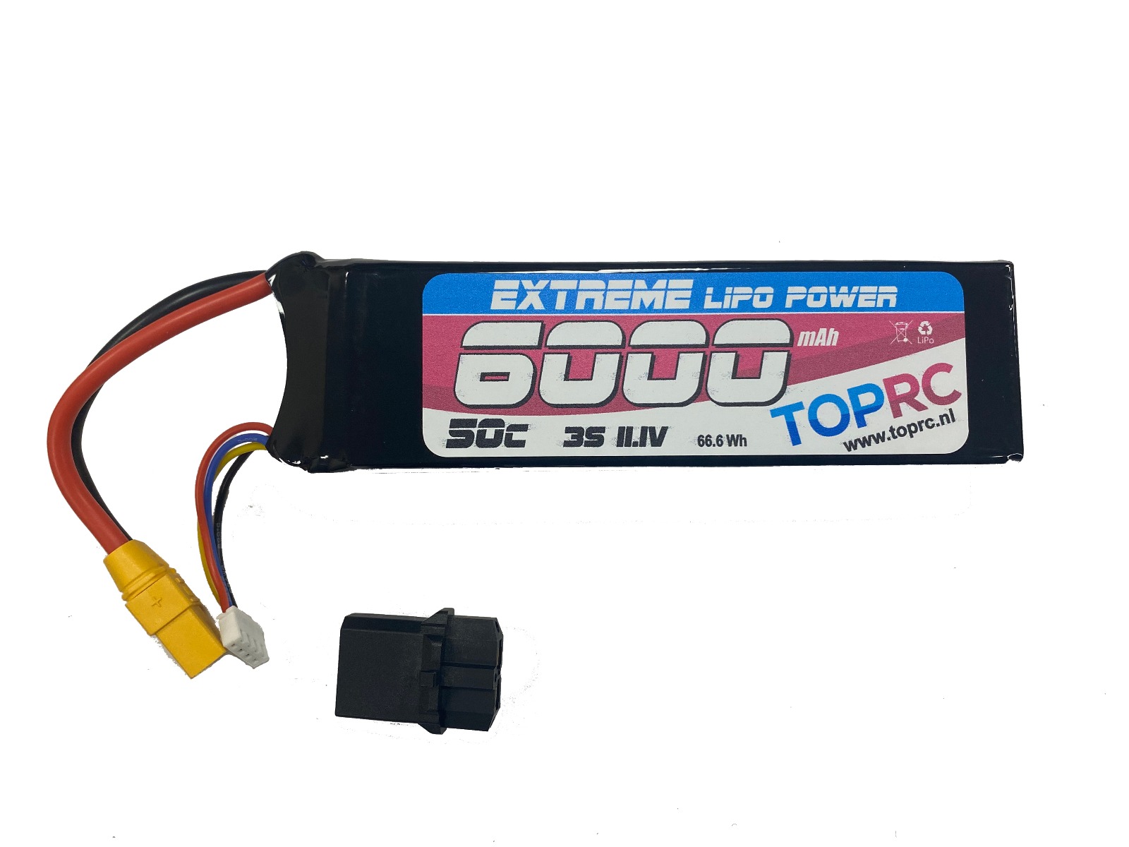 TRC Car Lipo 50c 11.1 volt 6000mah met XT90 stekker & Verloopstekker geschikt voor Traxxas
