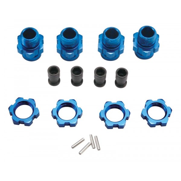 Traxxas - Wheel hubs, splined, 17mm, short (4)/ wheel nuts, splined, 17mm (4) (blue-anodized) (TRX-6856X) afbeelding