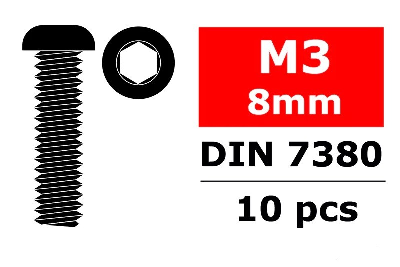 Team Corally - Staal schroeven M3x8mm - Laagbolkop binnenzeskant - 10 st (C-3003-30-08) afbeelding