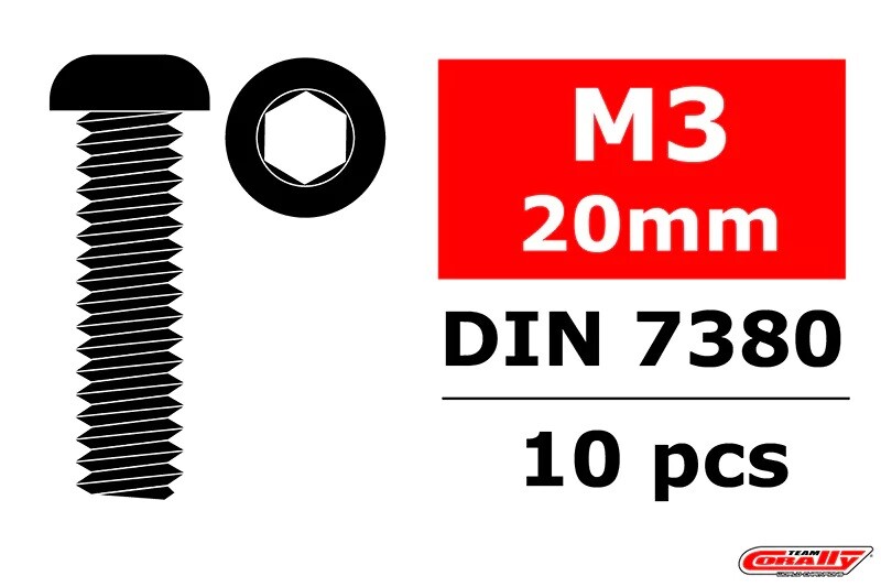 Team Corally - Steel Screws M3 x 20mm - Hex Button Head - 10 pcs (C-3003-30-20) afbeelding