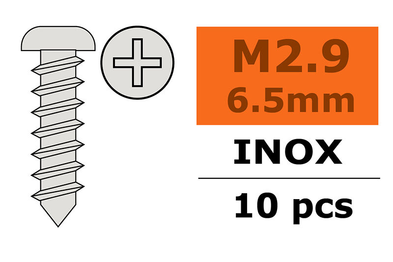 Self-tapping Pan Head Screw - 2,9X6,5mm - Inox - 10pcs