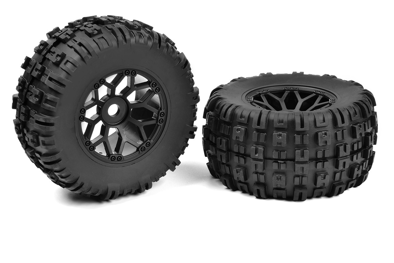 Team Corally - Off-Road 1/8 MT Tires - Mud Claws - Glued on Black Rims - 1 pair afbeelding