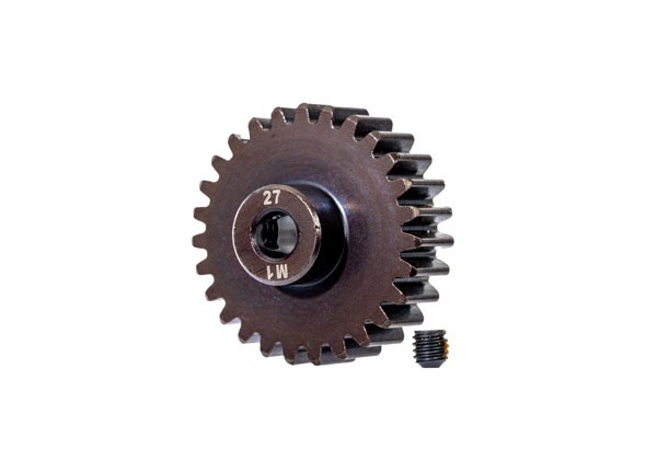 Traxxas - Gear, 27-T pinion (machined, hardened steel) (1.0 metric pitch) (fits 5mm shaft)/ set screw (TRX-6480R)