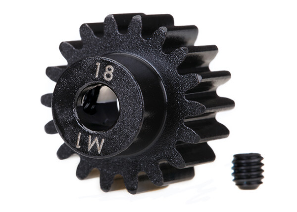 Traxxas - Gear, 18-T pinion (machined) (1.0 metric pitch) (fits 5mm shaft)/ set screw (TRX-6491R) afbeelding