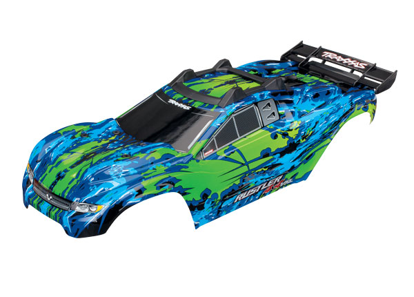 Body, Rustler 4X4 VXL, green/ window, grill, lights decal sheet (TRX-6717G)