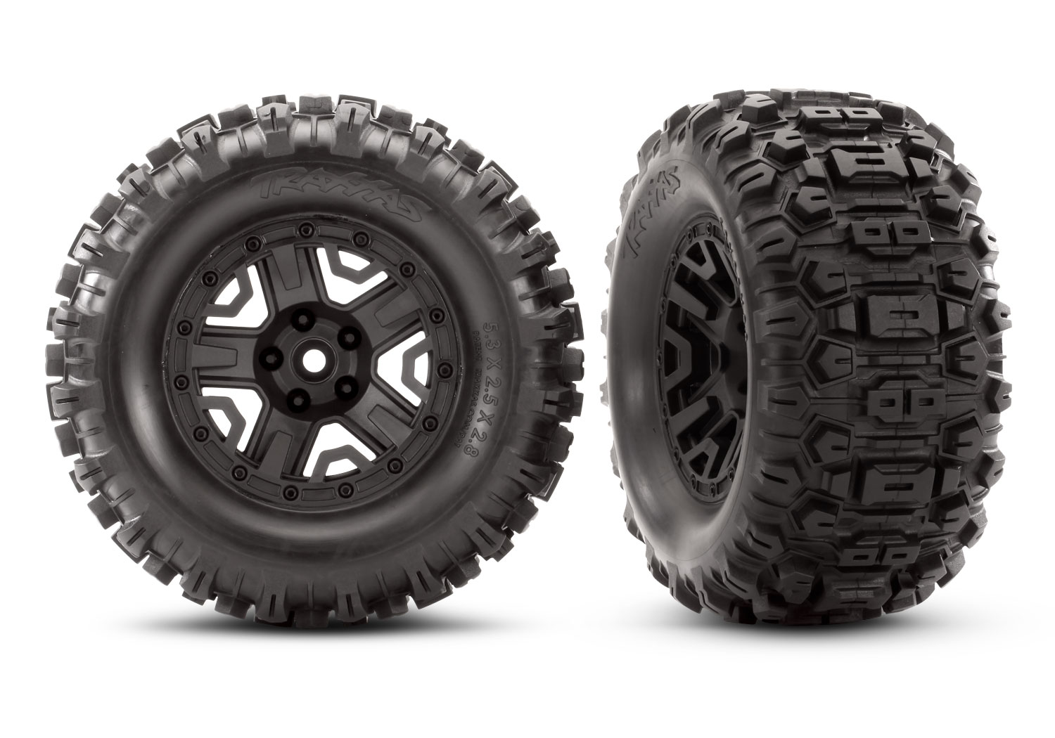 Traxxas - Tires & Wheels Assembled, Glued (2.8") Black wheels, Sledgehammer (TRX-6792) afbeelding
