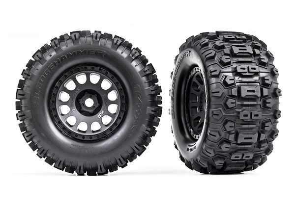 Traxxas - Tires & wheels, assembled, glued (XRT Race black wheels, Sledgehammer tires, foam inserts) (left & right) (TRX-7876)