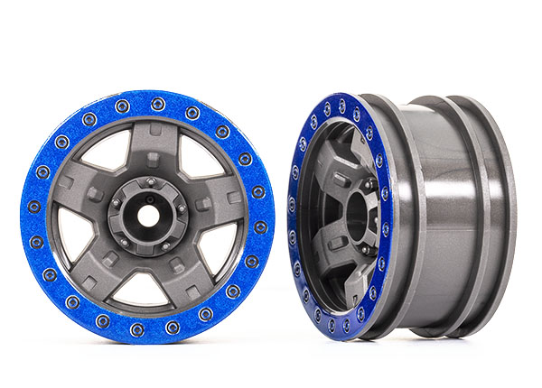 Traxxas - Wheels, TRX-4 Sport 2.2 (gray, blue beadlock style) (2) (TRX-8180-BLUE)