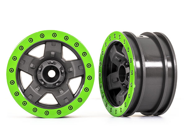 Traxxas - Wheels, TRX-4 Sport 2.2 (gray, green beadlock style) (2) (TRX-8180-GRN)