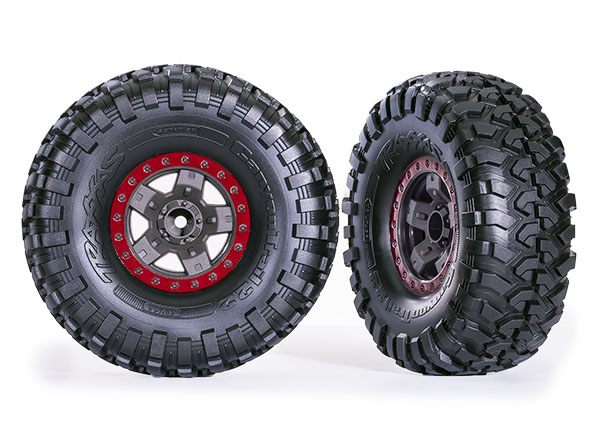 Traxxas - Tires & wheels, assembled, glued (TRX-4 Sport 2.2" gray, red beadlock style wheels, Canyon Trail 5.3x2.2" tires)