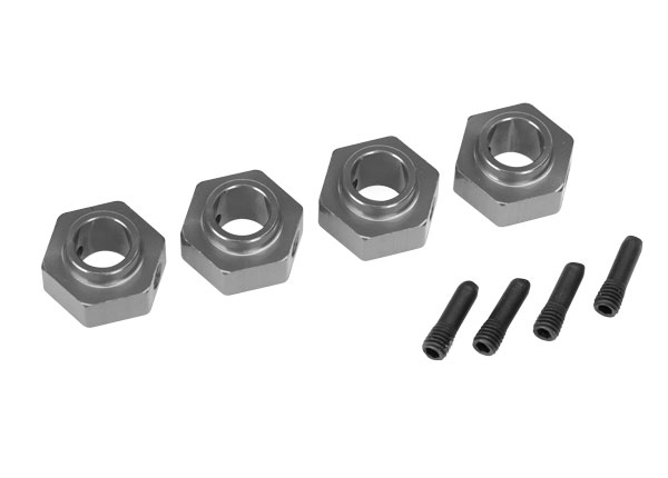 Wheel hubs, 12mm hex, 6061-T6 aluminum (charcoal gray-anodized) (4)/ screw pin (4) (TRX-8269A)