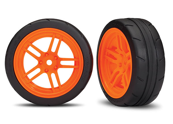 Traxxas - Tires and wheels, assembled, glued (split-spoke orange wheels, 1.9 Response tires) (front)