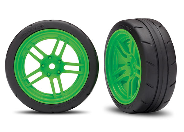 Traxxas - Tires and wheels, assembled, glued (split-spoke green wheels, 1.9 Response tires) (front) 