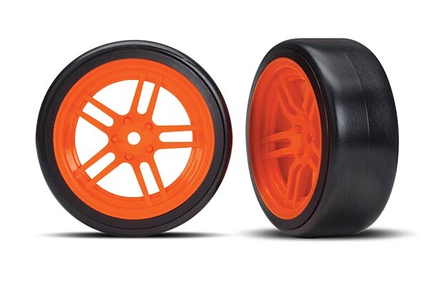 Traxxas - Tires and wheels, assembled, glued (split-spoke orange wheels, 1.9 Drift tires) (front) (T