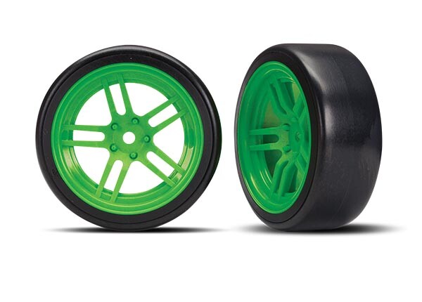 Traxxas - Tires and wheels, assembled, glued (split-spoke green wheels, 1.9" Drift tires) (front) (TRX-8376G) afbeelding