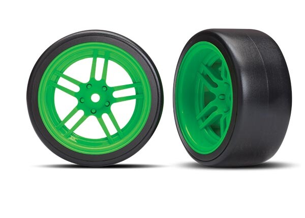 Traxxas - Tires and wheels, assembled, glued (split-spoke green wheels, 1.9 Drift tires) (rear) (TRX