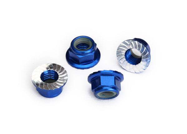 TRX8447X, Moeren, 5 mm flens nylon vergrendeling (aluminium, blauw geanodiseerd, getand) (4)