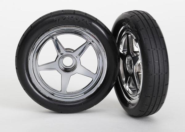 Traxxas - Tires & wheels, assembled, glued (5-spoke chrome wheels, tir, TRX-6975 (TRX-6975)