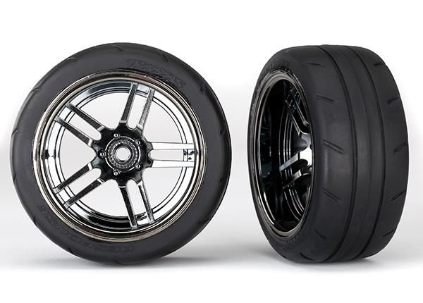Traxxas - Tires and wheels, assembled, glued (split-spoke black chrome wheels, 1.9 Response tires) (