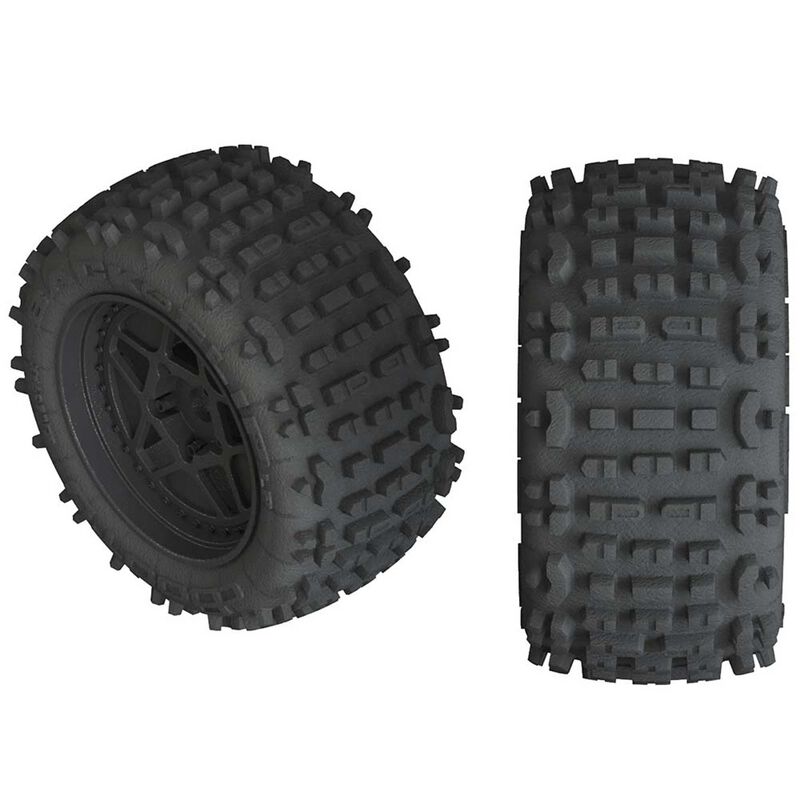 Arrma - 1/10 dBoots Backflip LP Front/Rear 3.8 Pre-Mounted Tires, 17mm Hex, Black (2): 4S (AR550050) afbeelding