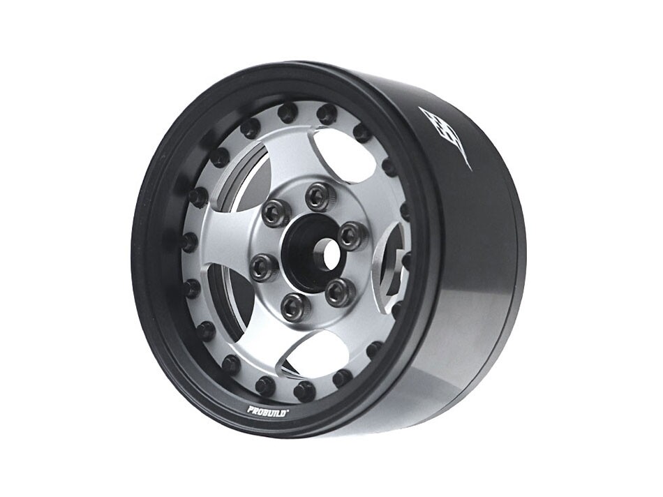 Boom Racing Probuild 1.9 Beadlock Aluminum Wheels Mat zwart / Silver (2)