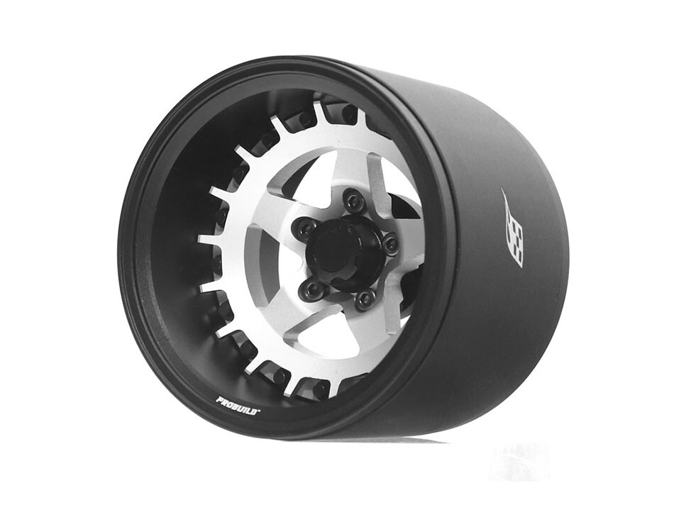 Boom Racing Probuild 1.9'' Extra Wide Beadlock Aluminium Wheels - Black / Flat Silver (2)