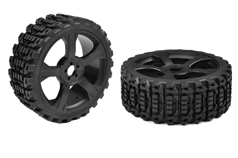 Team Corally - Off-Road 1/8 Buggy Tires - Xprit - Low Profile - Glued on Black Rims - 1 pair afbeelding
