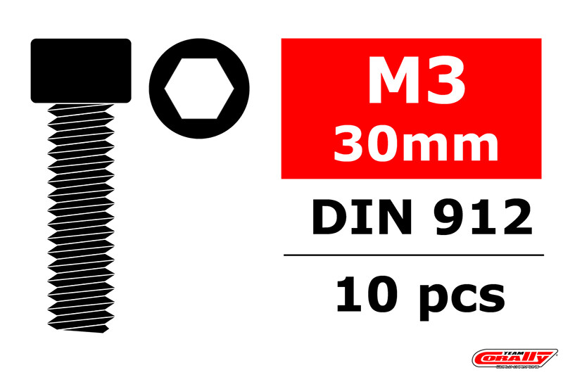 Team Corally - Staal schroeven M3 x 30mm - Cilinderkop binnenzeskant - 10 st (C-3001-30-30) afbeelding