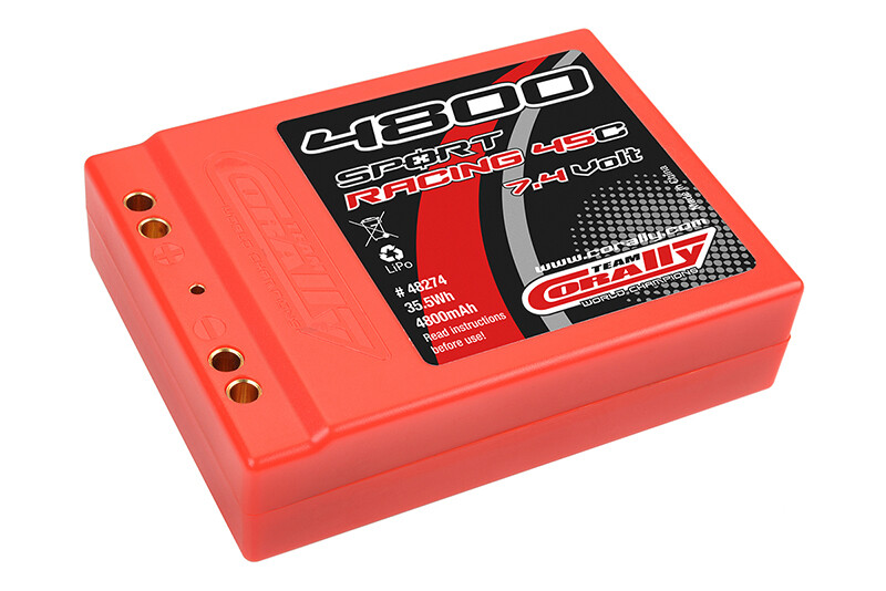 Team Corally Car Lipo 45c 7,4 volt 4800mah met 4mm Gold connectors - Square afbeelding