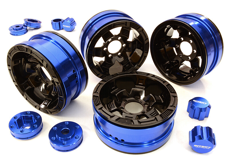 Billet Machined 1.9 6-Spoke Alloy Wheels w/ 6-Bolt S-Adapters (4pcs) - Blauw/Zwart afbeelding