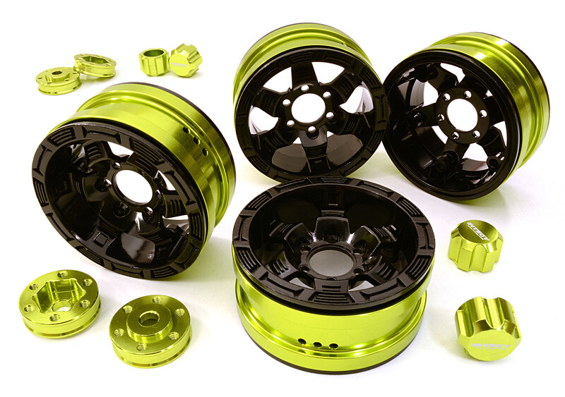 Billet Machined 1.9 6-Spoke Alloy Wheels w/ 6-Bolt S-Adapters (4pcs) - Groen/Zwart afbeelding
