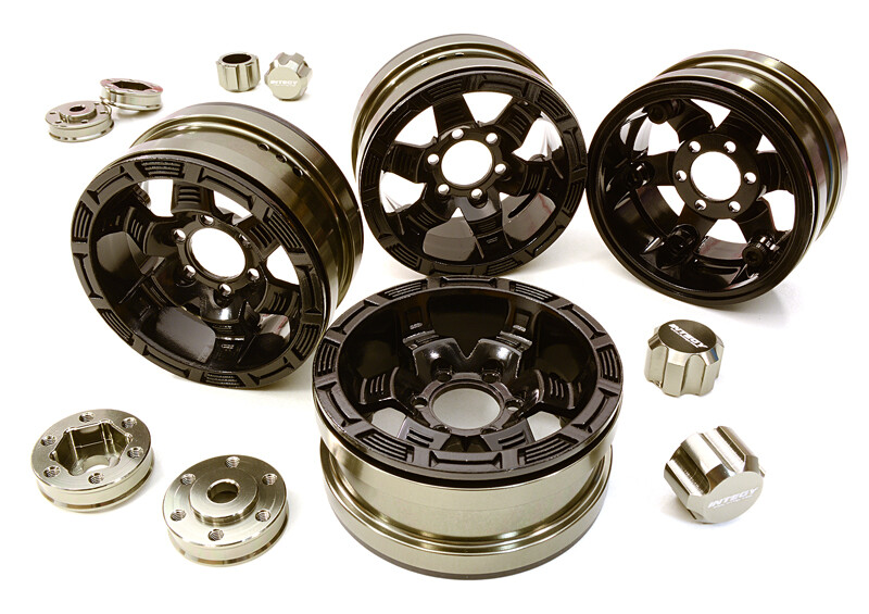 Billet Machined 1.9 6-Spoke Alloy Wheels w/ 6-Bolt S-Adapters (4pcs) - Grijs/Zwart afbeelding