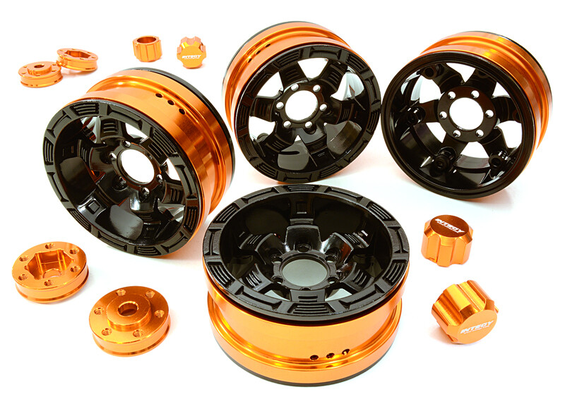 Billet Machined 1.9 6-Spoke Alloy Wheels w/ 6-Bolt S-Adapters (4pcs) - Oranje/Zwart afbeelding