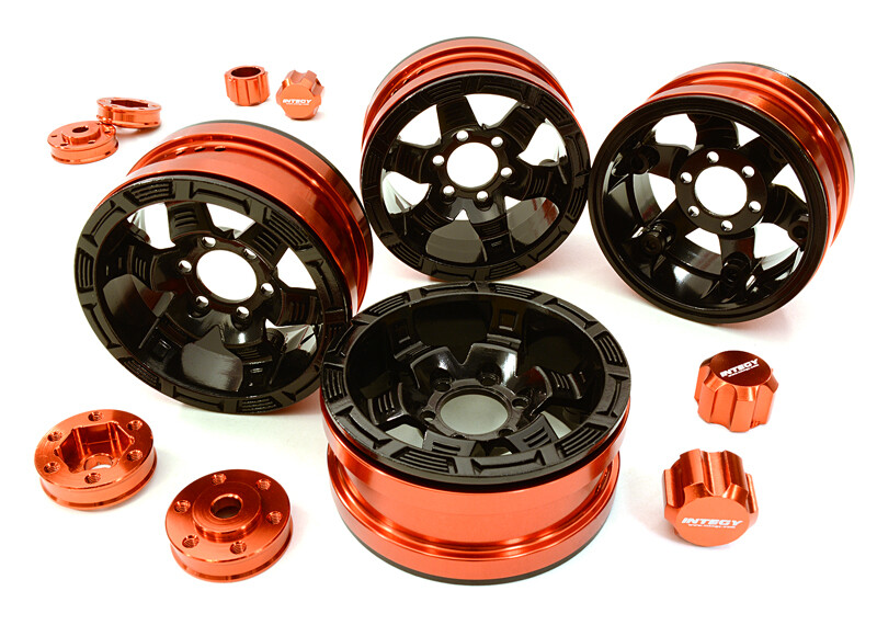Billet Machined 1.9 6-Spoke Alloy Wheels w/ 6-Bolt S-Adapters (4pcs) - Rood/Zwart afbeelding
