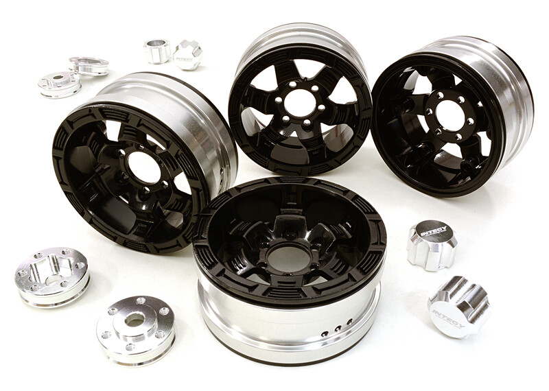 Billet Machined 1.9 6-Spoke Alloy Wheels w/ 6-Bolt S-Adapters (4pcs) - Zilver/Zwart afbeelding