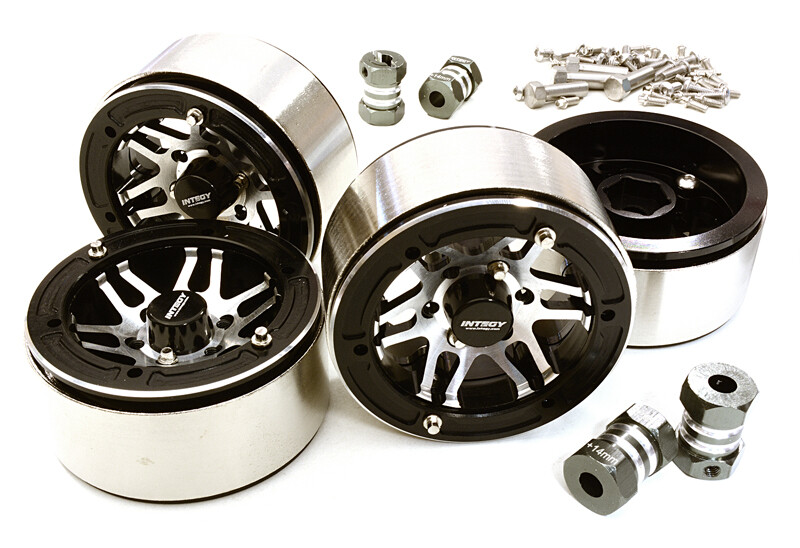 Machined High Mass 1.9 Wheel (4) w/14mm Offset Hubs (4pcs) - Zwart/Zilver afbeelding