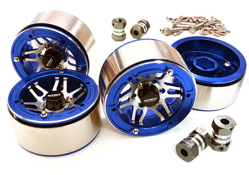 Machined High Mass 1.9 Wheel (4) w/14mm Offset Hubs (4pcs) - Blauw/Zilver afbeelding