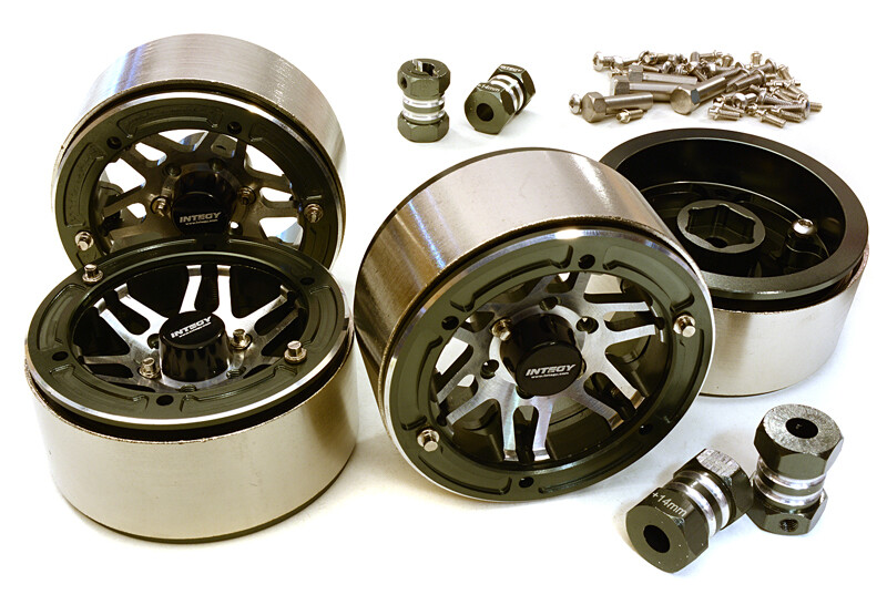 Machined High Mass 1.9 Wheel (4) w/14mm Offset Hubs (4pcs) - Gunmetal/Zilver afbeelding