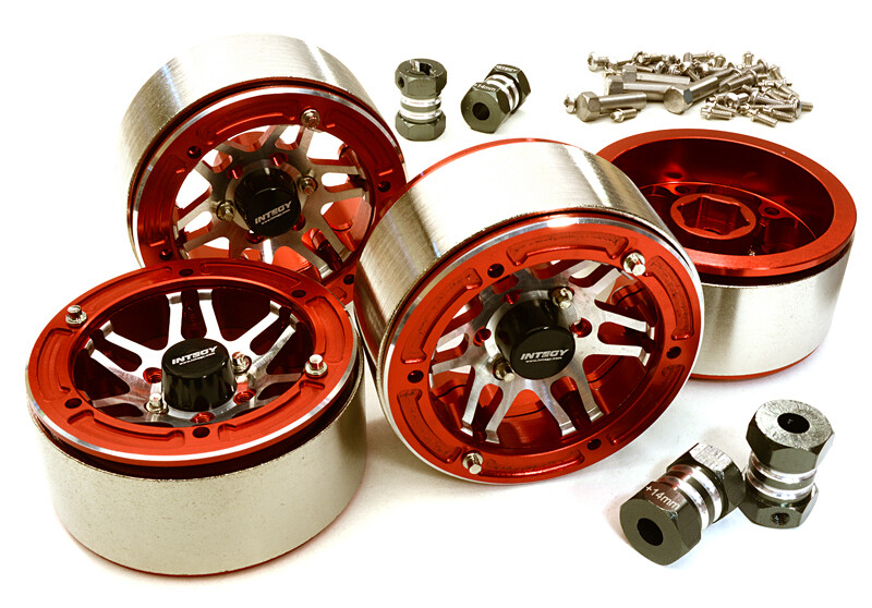 Machined High Mass 1.9 Wheel (4) w/14mm Offset Hubs (4pcs) - Rood/Zilver afbeelding