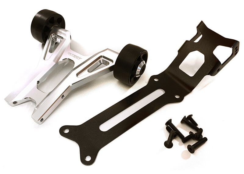 Integy Billet Machined Wheelie Bar Kit (double wheels), Silver - Traxxas X-Maxx afbeelding