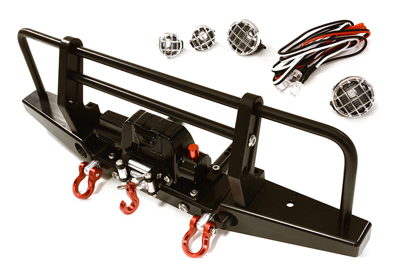 Realistic Front Alloy Bumper w/ Winch & LED, Black - Traxxas TRX-4
